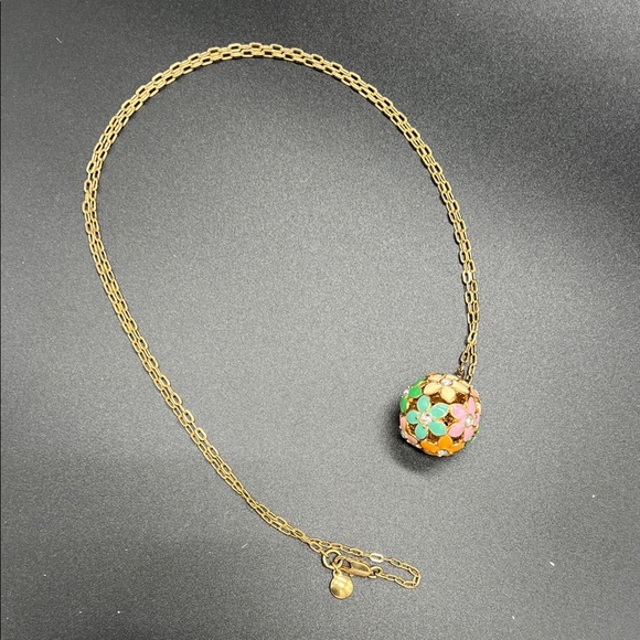 J. Crew Multicolor Enamel & Crystal Gold Tone Floral Orb Necklace - Picture 7 of 7